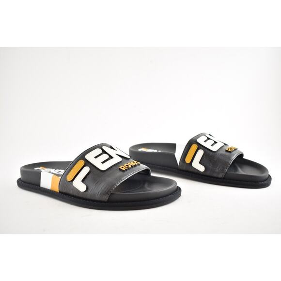 Fendi Mania Fila Black Coated Canvas FF Logo Mule Slide Flat Flip Flop Sandal 37 - Picture 4 of 12